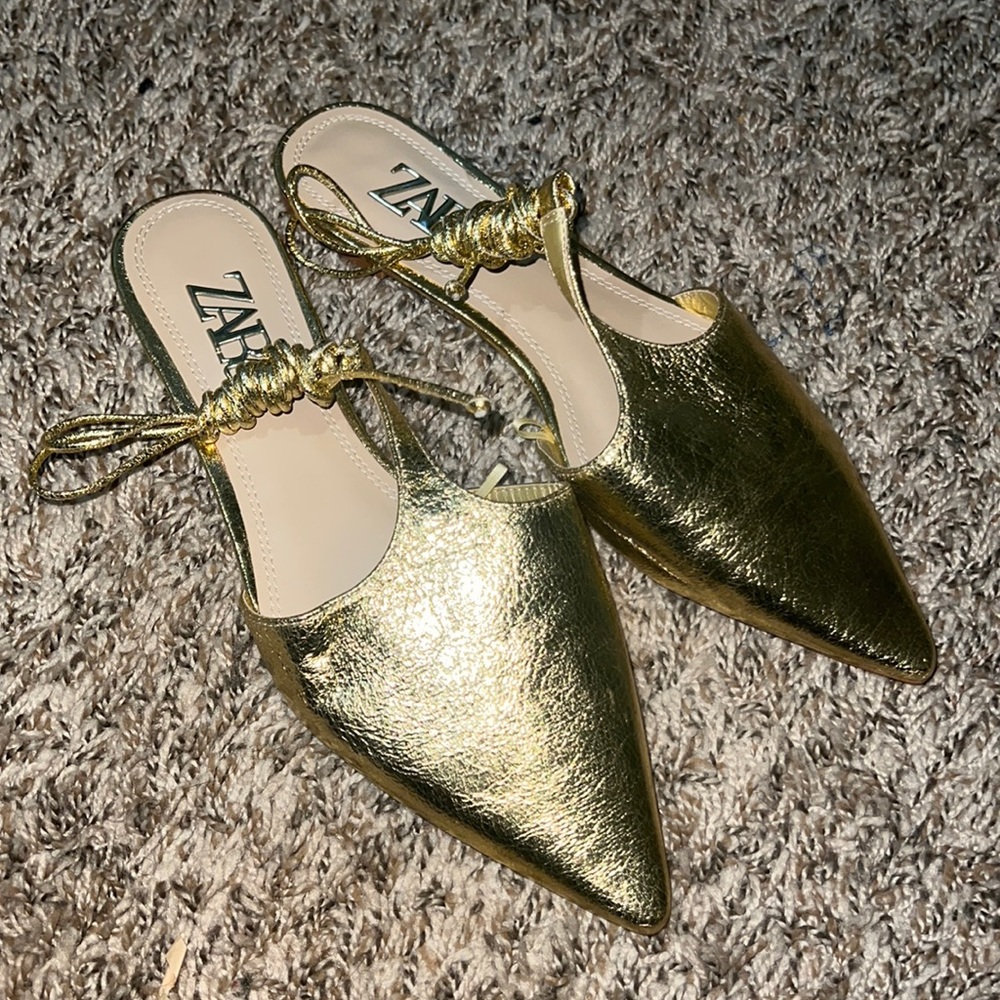 Gold point toe tie up slip in